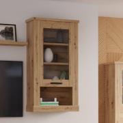 Caneadea LED Wooden Wall Hung Display Cabinet In Artisan Oak