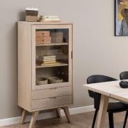 Agnano Wooden Display Cabinet With 1 Door 2 Drawers In White Oak