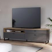 Kanata Wooden TV Stand With 2 Flip Doors 1 Drawer In Grey And Oak