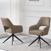 Enid Taupe PU Leather Dining Chairs With Black Legs In Pair