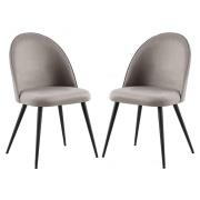 Zebulon Grey Velvet Dining Chairs With Black Metal Legs In Pair