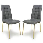 Justin Grey Faux Leather Dining Chairs With Gold Legs In Pair