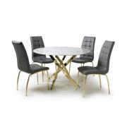 Avon Dining Table Round With Gold legs 4 Justin Grey Chairs