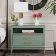 Waller Wooden Bedside Cabinet Wide With 2 Drawers In Pale Green