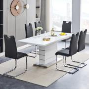 Parini Small Extending White Dining Table 4 Petra Black Chairs