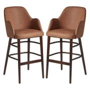 Avelay Vintage Cognac Faux Leather Bar Stools In Pair