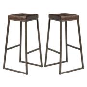 Steeple Raw Metal Frame Brown Faux Leather Bar Stools In Pair