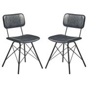 Donna Vintage Grey Genuine Leather Dining Chairs In Pair