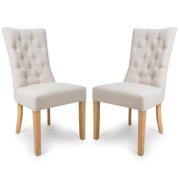 Elyria Linen Fabric Dining Chairs With Oak Legs In Pair