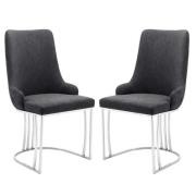 Burma Black PU Leather Dining Chairs With Steel Frame In Pair