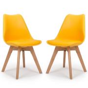 Regis Yellow Leather Dining Chairs With Oak Legs In Pair