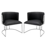 Palmer Black Faux Leather Dining Chairs With Silver Frame In Pair