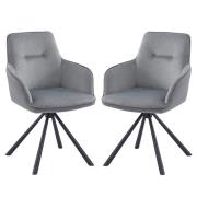 Amherst Grey Velvet Swivel Dining Chairs With Black Legs In Pair