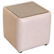 Houston Leather Square Side Table With Glass Top In Cream