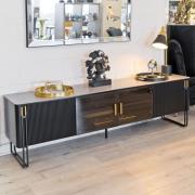 Groton Marble Top TV Stand With 4 Doors In Black And Gold