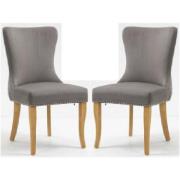 Arvada Steel Grey Velvet Dining Chairs With Oak Legs In Pair