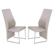 Crowley Champagne Leather Dining Chairs With Chrome Legs In Pair