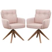 Petaluma Blush Pink Fabric Dining Chairs With Oak Legs In Pair