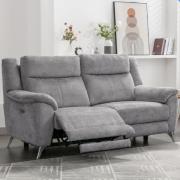 Mankato Fabric Electric Recliner 3 Seater Sofa In Ash