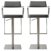 Turlock Grey Leather Bar Stools In Pair